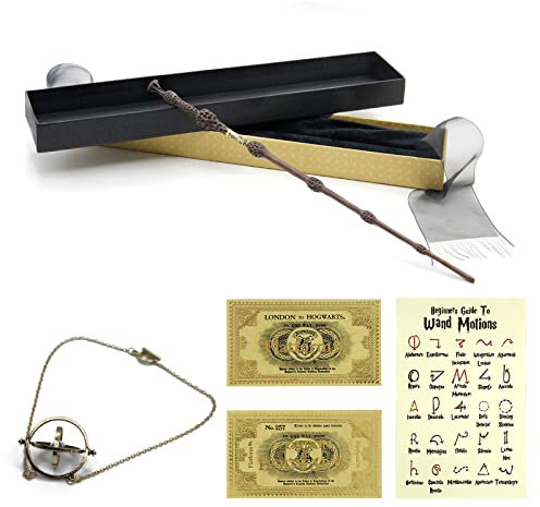 ZYMR Albus Dumbledore Baguette Harry Potter en bois de sureau avec boîte cadeau, carte inversée, parfaite pour cosplay, carnaval, Halloween, fêtes d'anniversaire à thème