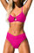 CUPSHE Maillot de Bain Deux Pièces pour Femme Taille Haute avec Bralette Encolure dégagée Push Up Découpée Devant en V Bikini Ensemble Rouge Magenta M
