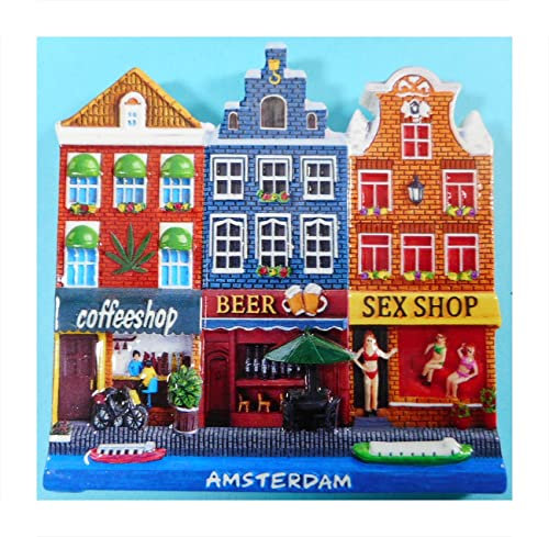 Magnet Souvenir Skyline Amsterdam Holland Coffee Shop 8 x 8 x 1 cm Kühlschrankmagnet Maritim Deko GMTX 16713