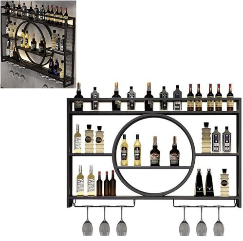 Wand Weinflaschenhalter, Weinregal mit Glashalter, Metall Weinregale mit Wandbefestigung, Weinflaschenregale für KücheEsszimmer Bar, Hängenden Regal, Multi Functional Wine Storage Display Rack