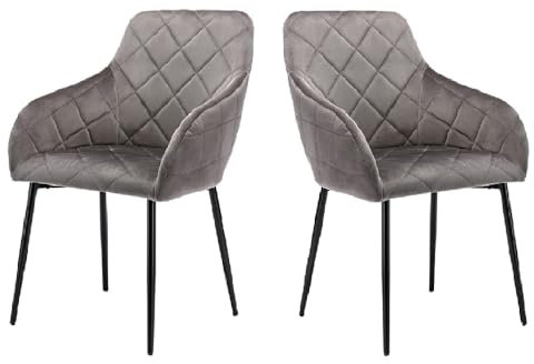Mingone Esszimmerstühle 2er Set Küchenstühle Gepolsterter Stuhl aus Samt Polsterstuhl mit Rückenlehne und Armlehnen Retro Design Stuhl für Küche Esszimmer, Grau
