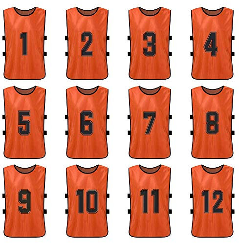 12 PCS Adultes Football Pinnies,Chasuble d'entraînement,Séchage Rapide Maillots Jeunesse Scrimmage Équipe De Football Entraînement Bavoirs Numérotés Pratique,Gilet de Sport/Basket-Ball(jaune,bleu)