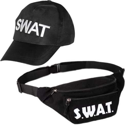 Goldschmidt Kostüme Swat Accessoires Set Cap & Bauchtasche | S.W.A.T. Mütze Tasche für Erwachsene | Kostüm Fasching Karneval