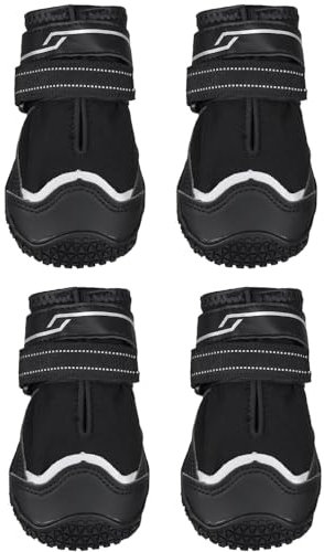 REESTBOO Hundeschuhe, 4 Stück Anti-Rutsch Hundestiefel Mit Reflektierendem Riemen, Pfotenschutz Schuhe für Kleine Mittlere Große Hunde, Schwarz (4#)