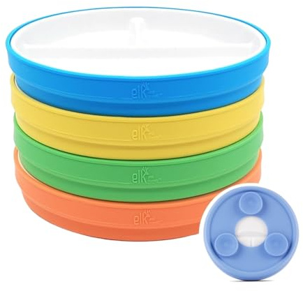 Elk and Friends 6,7 Zoll große, unterteilte Porzellanteller für Kinder mit Saugmanschetten. Geeignet für Babys, Kinder und Kleinkinder. Mikrowellen- und spülmaschinenfeste, rutschfeste Snackteller.