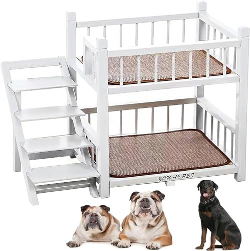 XZZHSM Katzenbett, (Kleines Etagenbett für kleine, mittelgroße und große Hunde, abnehmbares Doppellagiges Haustierbett mit Treppe (weiß, 20,0 L x 19,0 B x 15,0 Di))
