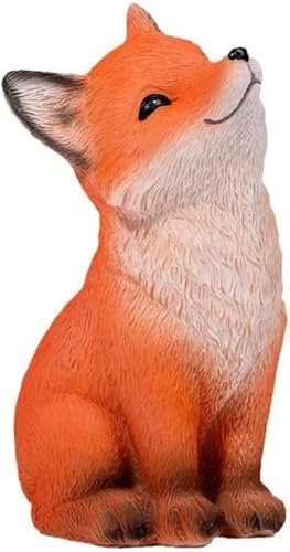 Handbemalte Fuchsstatue aus Kunstharz, Miniatur-Gartendekoration für schöne Gärten (nach oben schauend, rot)