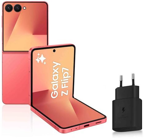 Samsung Galaxy Z Flip7, Smartphone Android 5G avec Galaxy AI, 256 Go, Chargeur Secteur Rapide 25W Inclus, Smartphone déverrouillé, Corail, Version FR