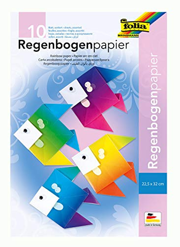 folia 765 - Mappe mit Regenbogenpapier, farbig sortiert, 10 Blatt, 100 g/qm, ca. 22,5 x 32 cm, einseitig bedruckt, ideal für kreative und bunte Bastelarbeiten