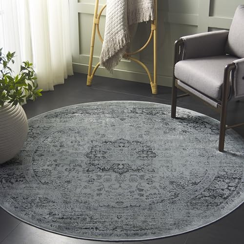 SAFAVIEH Vintage Collection Area Rug - 6' Round, Spruce, Oriental Medallion Distressed Viscose Design, Ideal for High Traffic Areas in Living Room, Bedroom (VTG113-2111)