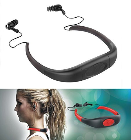 iTecoSky IPX8 Waterproof Underwater Sport MP3 Music Player Neckband Stereo Audio Earphone Headset Headphone Mini Portable Music Player with FM Radio for Diving Swimming Surfing Running etc (8GB,black)