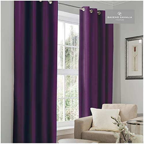 Gaveno Cavailia Luxury Thermal Fully Lined Pair of Eyelet BLACK OUT CURTAINS Aubergine 66x72 Inches