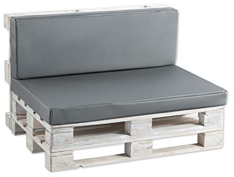 Gutekissen® Palettenkissen Palettenauflagen PF Set (Sitzkissen 120x80 + Rückenlehne 120x40, Kunstleder Grau)