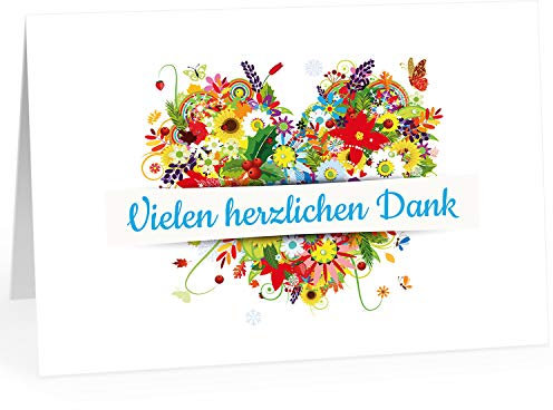 XXL Dankeskarte (A4) | Blumenherz | mit Umschlag | edle und hochwertige Klappkarte | Als Dankeschön | Große Karte um Danke zu sagen | Maxi Danksagung | Karte | Überformat
