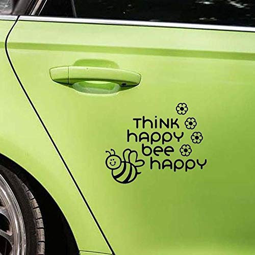 Stukk Stickers Think Happy Bee Happy Fun Window Bumper Sticker Vinyl Decal, Black, 15.5 cm x 11.7 cm