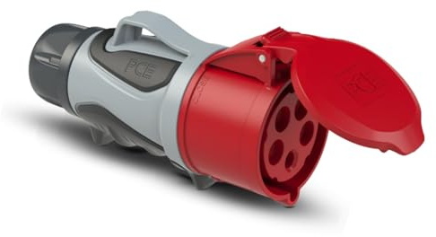 PCE 2253-6tt CEE-Kupplung 32A 5-polig 400V IP54 Grip TT Starkstromkupplung | Industriestecker mit schraubloser Anschlusstechnik, Kraftstromkupplung für Baustelle & Werkstatt, schlagfestes Gehäuse