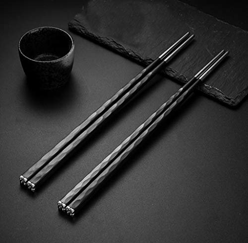 Crazy-M 5 Paia Set Bacchette Cinesi Nere di Alta qualità Bacchette di Metallo Bacchette riutilizzabili Inox Bacchette di Acciaio Inossidabile Nero