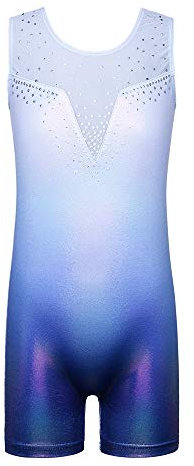 ZNYUNE Mädchen Turnanzug Pailletten Gymnastikanzug Trikot Ärmellos Kinder Gymnastikbody Wettkampf Gym Kleidung 169 SequinBlue NO.100