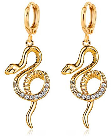 HMOOY Schlangenohrringe, Snake Drop Dangle Ohrringe Gold Huggie Kleine Creolen mit Charme Silber Punk Schlangen Ohrstecker Tierschmuck für Frauen Mädchen Teen Männer (Gold)