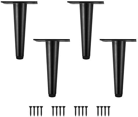 Möbelfüße 4 Stück Möbelbeine Kegel Schräg/Vertikale Möbelfüße Edelstahl mit Rutschfeste Gummibasis DIY für TV-Schrank Bett Sofa Badschrank (Höhe-15CM (6), Schwarz-Vertikal)