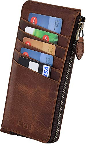 Suncase Echt Leder Hülle Original kompatibel mit Samsung Galaxy S21 Ultra Handytasche Schutzhülle Case Etui Lederetui mit 5X Kartenfächer und Reißverschluss in Antik Coffee