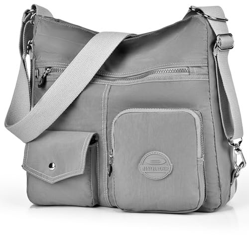 Dora & Liz Multipurpose Hobo Purse for Women with Antitheft RFID, Waterproof Nylon Crossbody Bag Shoulder Handbag, Convertible Backpack (Grey)