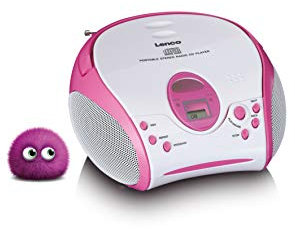 Lenco SCD24 CD Player for Children | CD Radio For Kids | Personalise With Stickers (Pink)