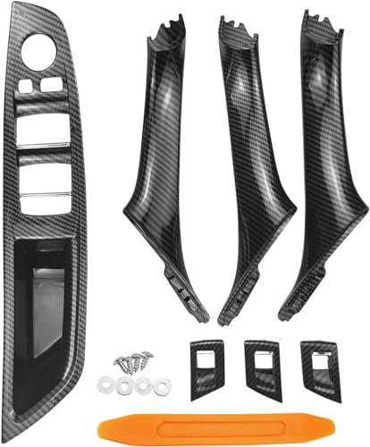 UCkasayfy Türgriff Kit Kompatibel mit BMW 5er F10/F11/F18 2010-2016, Fahrer Seite Fensterschalter Armlehne + Beifahrer Türgriff + Fensterschalter Abdeckung für Linkslenker Carbon Fiber