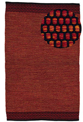carpetfine Baumwollteppich Kelim Mia Rot 40x60 cm | Moderner Teppich für Wohn- und Schlafzimmer