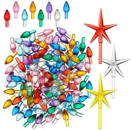 Casafield Ceramic Christmas Tree Replacement Lights - 108 Multi-Color Bulbs and 3 Star Toppers