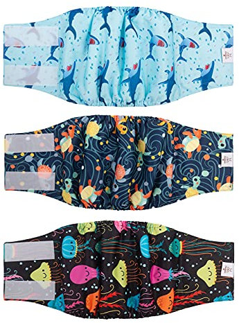 CuteBone Hundewindeln Rüden Waschbares Bauchband für Rüden Wraps 3 Stück pro Packung DM28L-DE