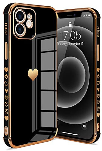 Urarssa Kompatibel mit iPhone 11 Hülle Fashion Gold Herz Muster Mädchen Handyhülle Kameraschutz Stoßfest Schutzhülle Weich TPU Silikon Bumper Case für iPhone 11, Schwarz