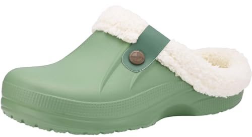 Kinengxi Sabots Hiver Femmes Hommes Chaussons Maison Peluche Pantoufles Imperméables Slippers Antidérapant Clogs,Vert,36/37 EU,Tag 37/38