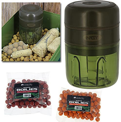 DNA Leisure NGT Boilie-Ködermühle, wiederaufladbar, USB, elektrisch, Chopper zum Karpfenangeln, mit 2 Boilies und 1 PVA-Tasche
