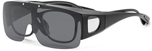 Passt über normale Korrektionsbrillen mit aufklappbarer polarisierter Linse, sichere Fahrbrille, blendfreie Sonnenbrille Shield Wrap Around Shades UV-Schutzbrille Rechteckbrille für Damen Herren
