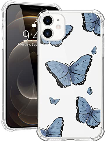 MAYCARI Compatible with iPhone 11 Phone Case for Girls Women Cute Girls Butterfly Painting, Clear Girly Design Transparent Shockproof Anti-Scratch Soft TPU Cover with Air Cushion for iPhone 11