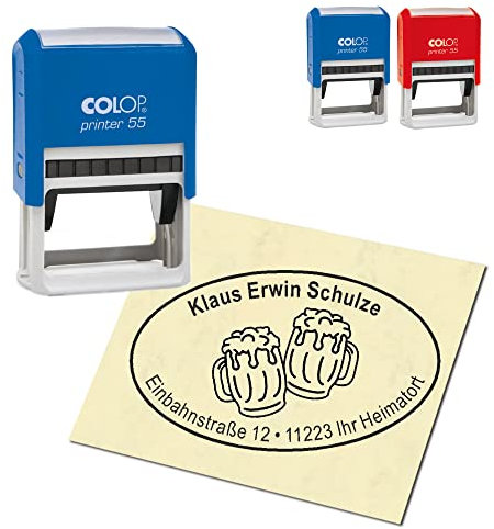 Address Stamp Personalised Stamp - Beer Glasses - Oval 59 x 39 mm Automatic Stamp as Company Stamp Name Stamp Office Stamp