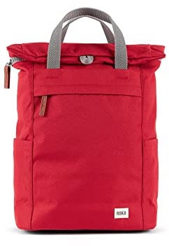 ROKA Finchley Roll Top Backpack for Women & Men - Medium Canvas Rucksack w/Magnetic Closure & Multi Pockets for Work, School, Travel - Mars Red