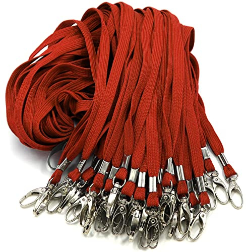 Rotes Schlüsselband, 100 Stück, Bulk Lanyards für Ausweishalter, jedes Schlüsselband 43,2 cm mit 360° drehbarem Haken (100 Stück, rot)