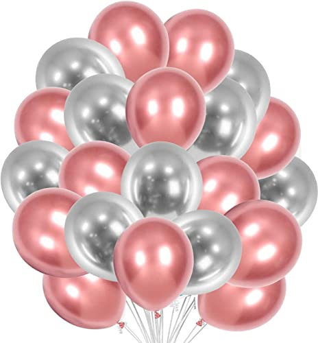 Creative Balloons 5 inch Balloons 2 Color Combination Balloon Set Rose Gold Balloons & Chrome Silver Balloons For Birthday Festival Wedding Engagement Party Decoration Balloon Pack of 30