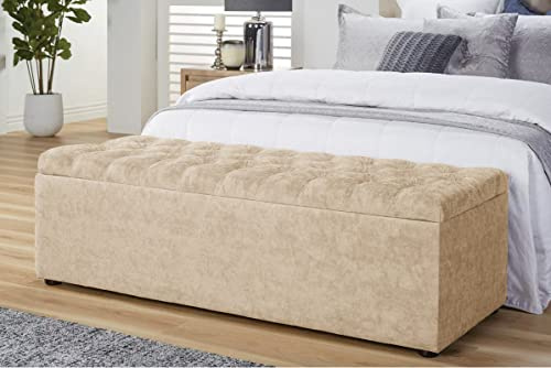 Large Ottoman Storage Box, Naples Velvet Upholstered Blanket Box with Hinged Lid, End of Bed Storage Bench, Bedroom Ottoman Storage Bench, Storage Ottoman Seat for Living Room, Hallway & Bedroom