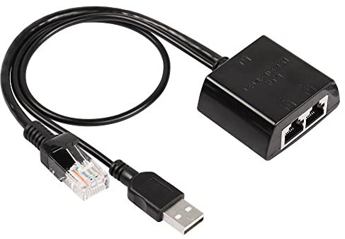 CERRXIAN Répartiteur Ethernet RJ45 1 vers 2, adaptateur réseau LAN étanche RJ45 mâle vers 2 femelles, avec câble d'alimentation USB, pour 2 appareils pour accéder au réseau en même temps (mâle)