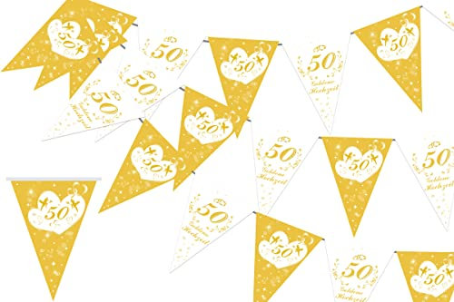 Banners y Banderines de 50 Aniversario de Boda de Oro - Guirnalda de Triángulo para Decoraciones de Fiesta