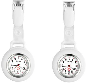 Avaner Krankenschwesteruhr für Damen Herren Analog Quarzwerk Schwesternuhr Pflegeruhr Ansteckuhr FOB mit Pin/Clip Arzt Doktor Taschenuhr aus Silikon, 2 Stück (weiß + weiß), minimalistisch