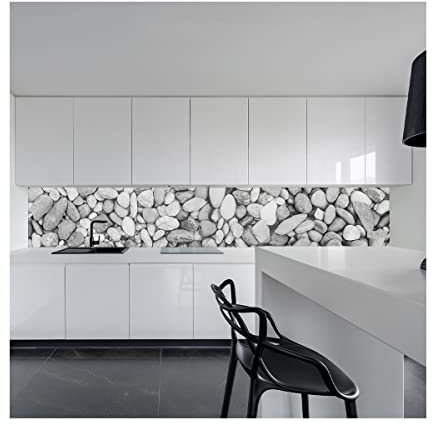 Küchenrückwand Spritzschutz Fliesenspiegel Küche Wandschutz Aluverbund Kieselsteine Grau - 1400 300x60cm glänzend
