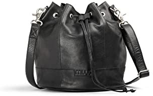 muud Donna handgefertigte Ledertasche mit Kordelzug 26x41 cm/Ø 24 cm Black