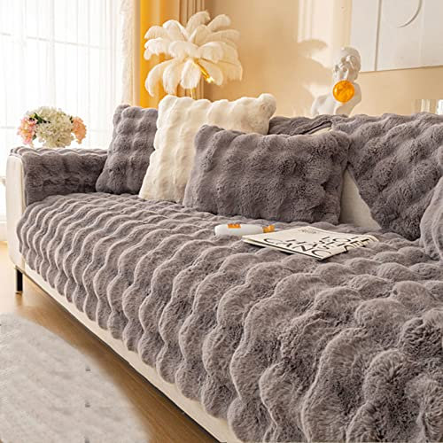 YWQJL Rabbit Plush Sofa Cover,Plüsch-Sofakissen,superweich, verdicktes Plüschkissen, rutschfest, Leder, Sofabezug, Sofa, Handtuch, Sofabezug, Sofabezug,DarkGray-90x160cm