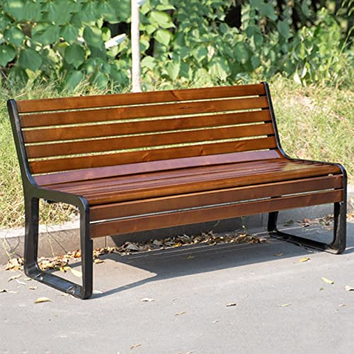 Terrassen-Gartenbank, Parkbank, Lattensitz mit Aluminiumgussrahmen, Wetterfeste Massivholz-Rasenbank Im Freien, Veranda, Hinterhofbank, Freizeit-Doppelsitz-Möbelstuhl, für Deck/Arbeitszugang ( Color :