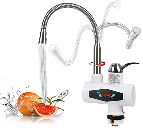 Warmwasserhahn mit Durchlauferhitzer, Europäische Norm Elektrischer Küchen-Durchlauferhitzer mit LED-Digitalanzeige,Einstellbare Richtung Heizung Wasserhahn,Geeignet für Badezimmer Küche