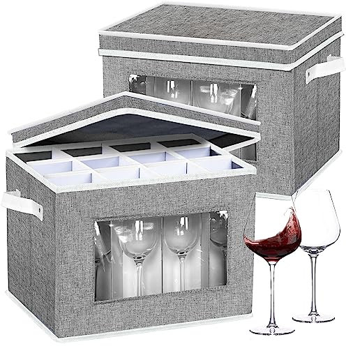 homyfort Aufbewahrungsboxen für Stielgläser, Weinglas-Aufbewahrungsbox mit Trennwänden, China-Kristallglas-Aufbewahrungsbehälter, Organizer für 24 Glaswaren, Umzug und Schutz (grau)